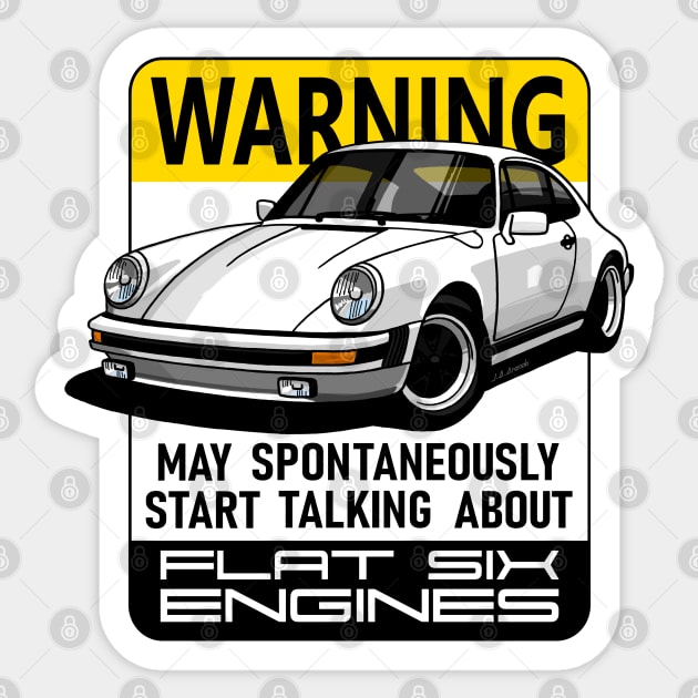 The iconic aircooled flat six german sports car with warning advice Sticker by jaagdesign